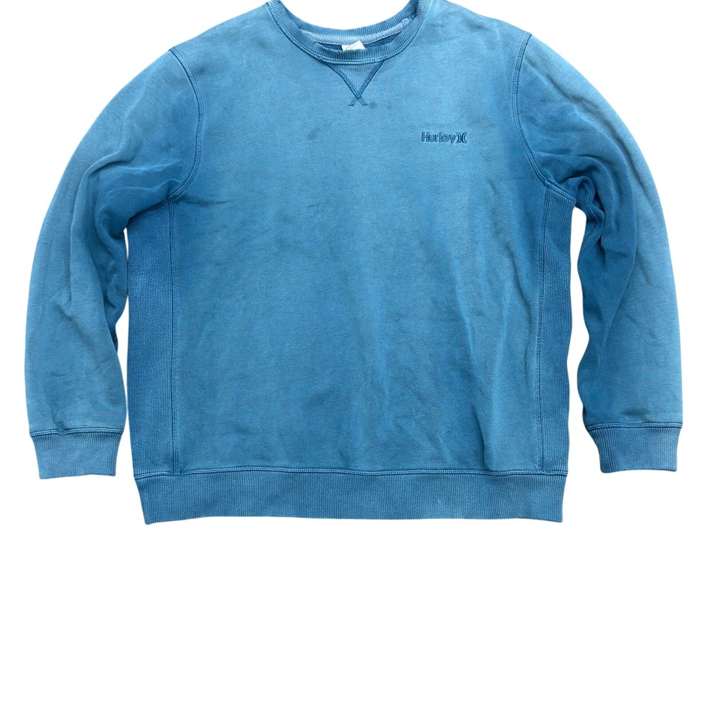 Surf Hurley Mens Large Blue Crewneck Sweatshirt Faded Distressed Fleece Pullover